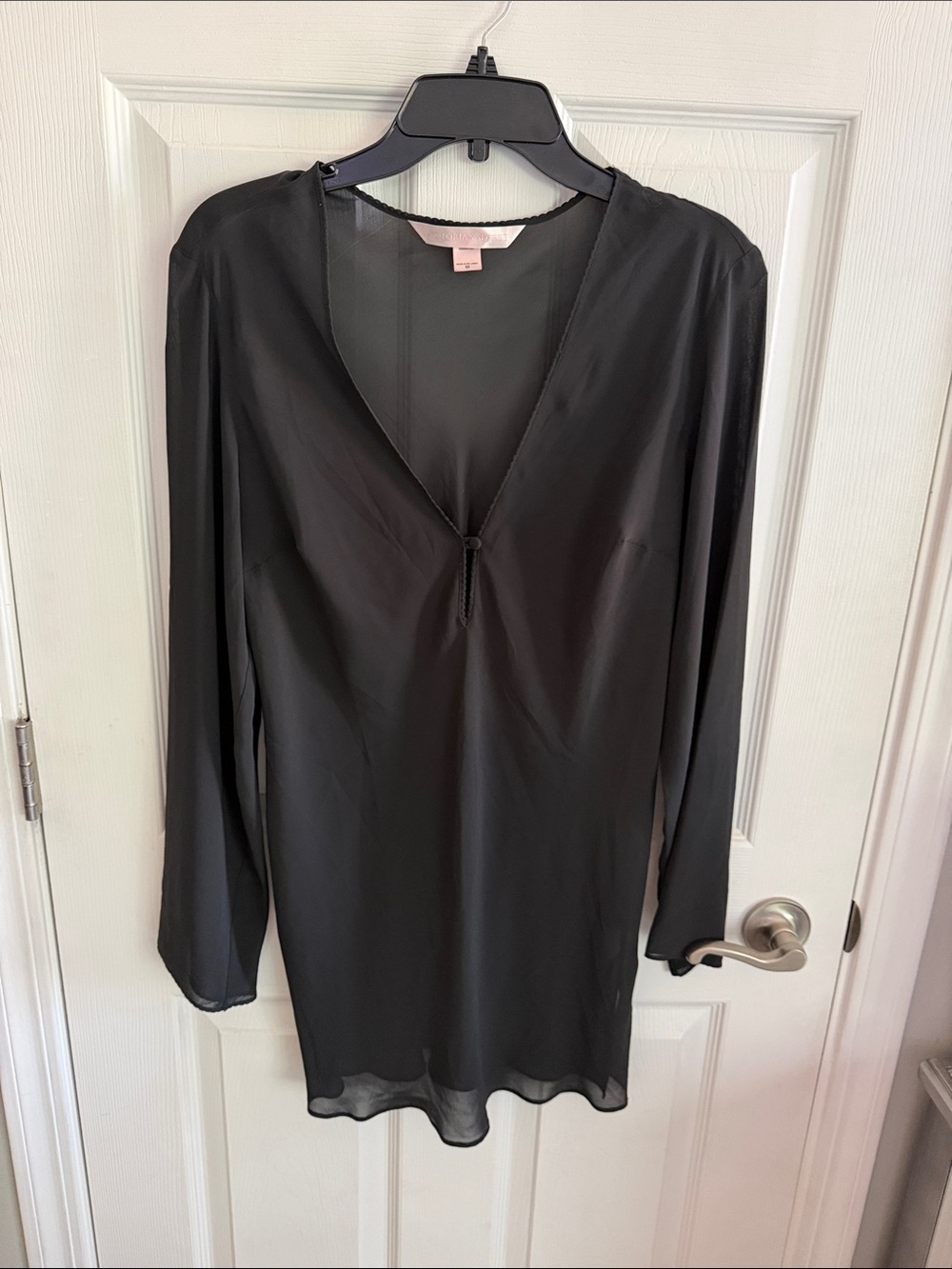 Victoria's Secret Black V-Neck Long Sleeve Chemise